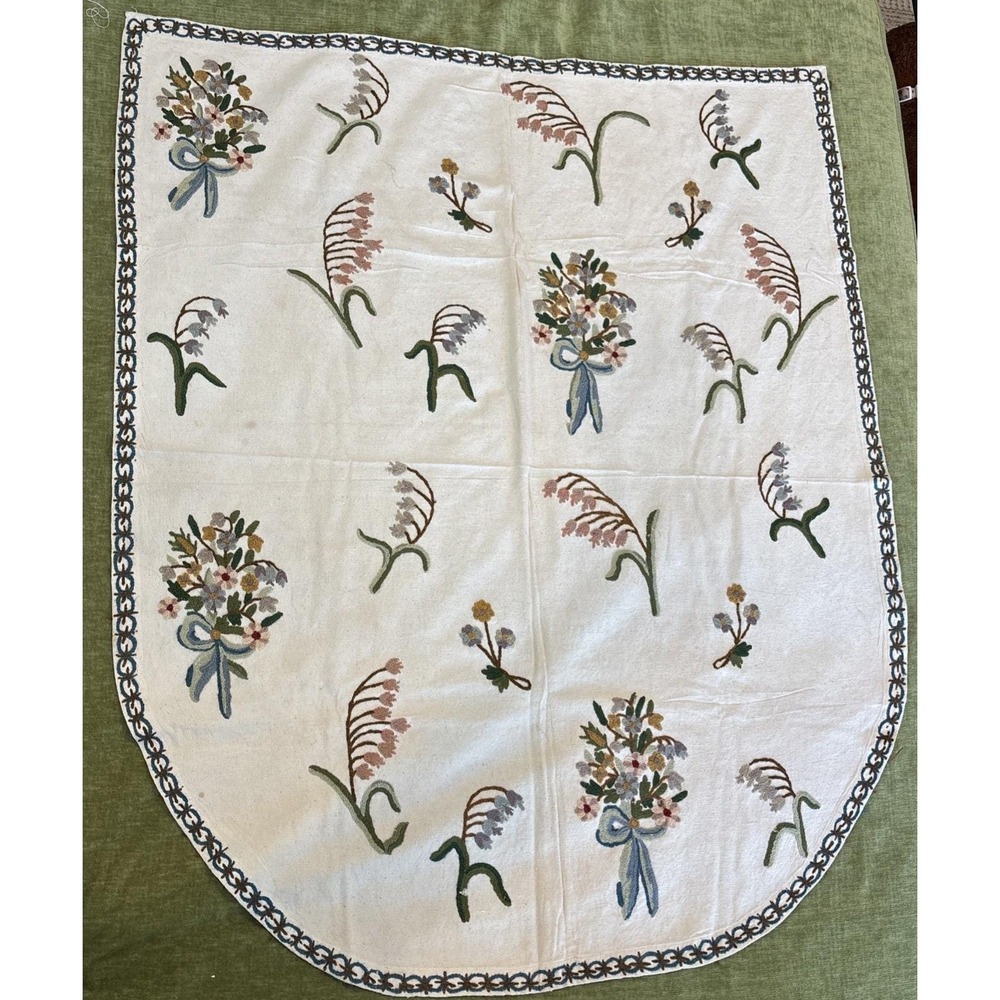 VTG Kashmiri Wool Crewel‎ Work Flowers Garden Tapestry Panel 41x51 Inches Arch
